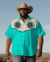 Vintage Western Style Men's Plus Size Printed Short Sleeve Shirt